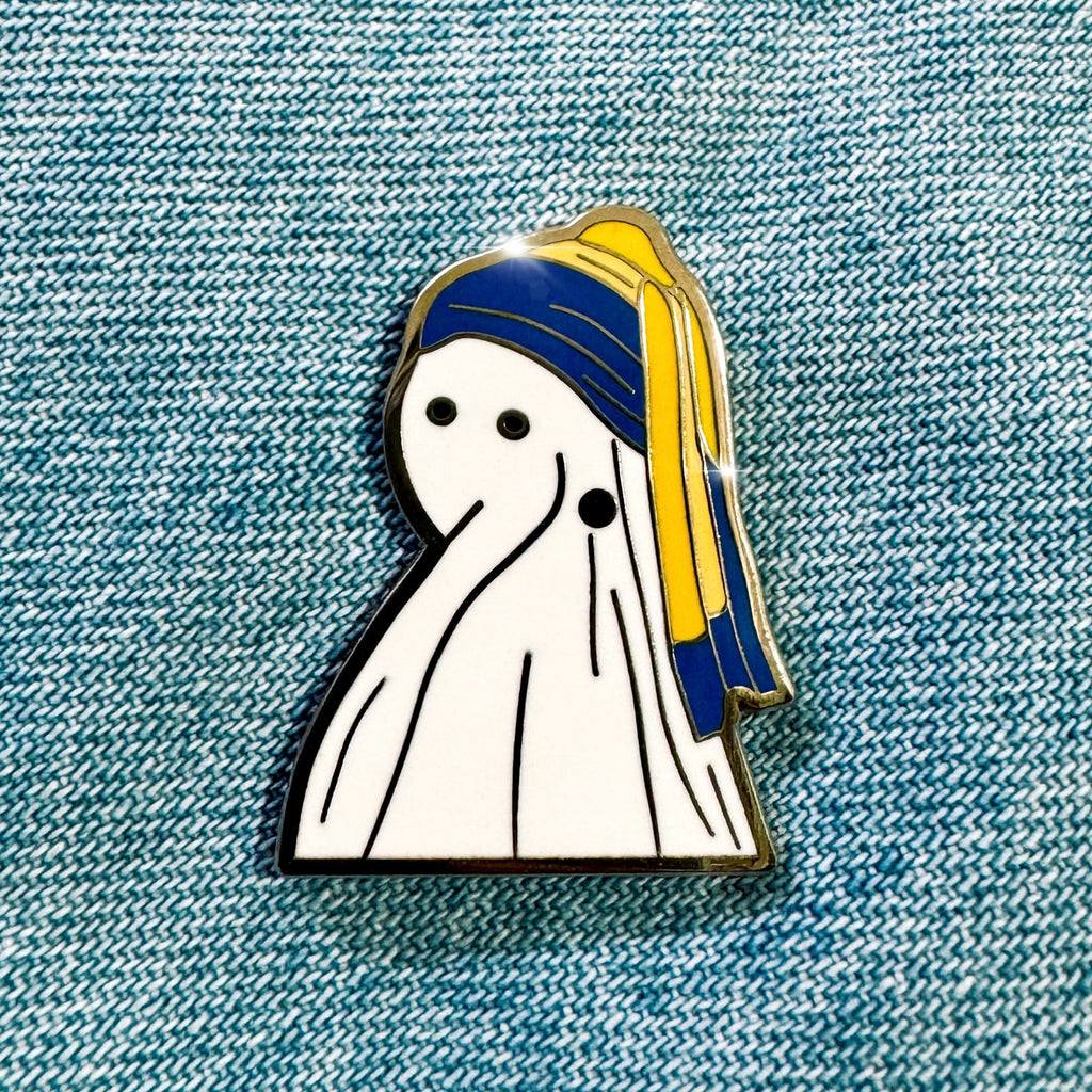Ghost In Pearl Earrings Enamel Pin